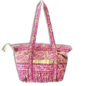Pink Paisley and Floral Tote with Multiple Storage Pockets and Sections Inside